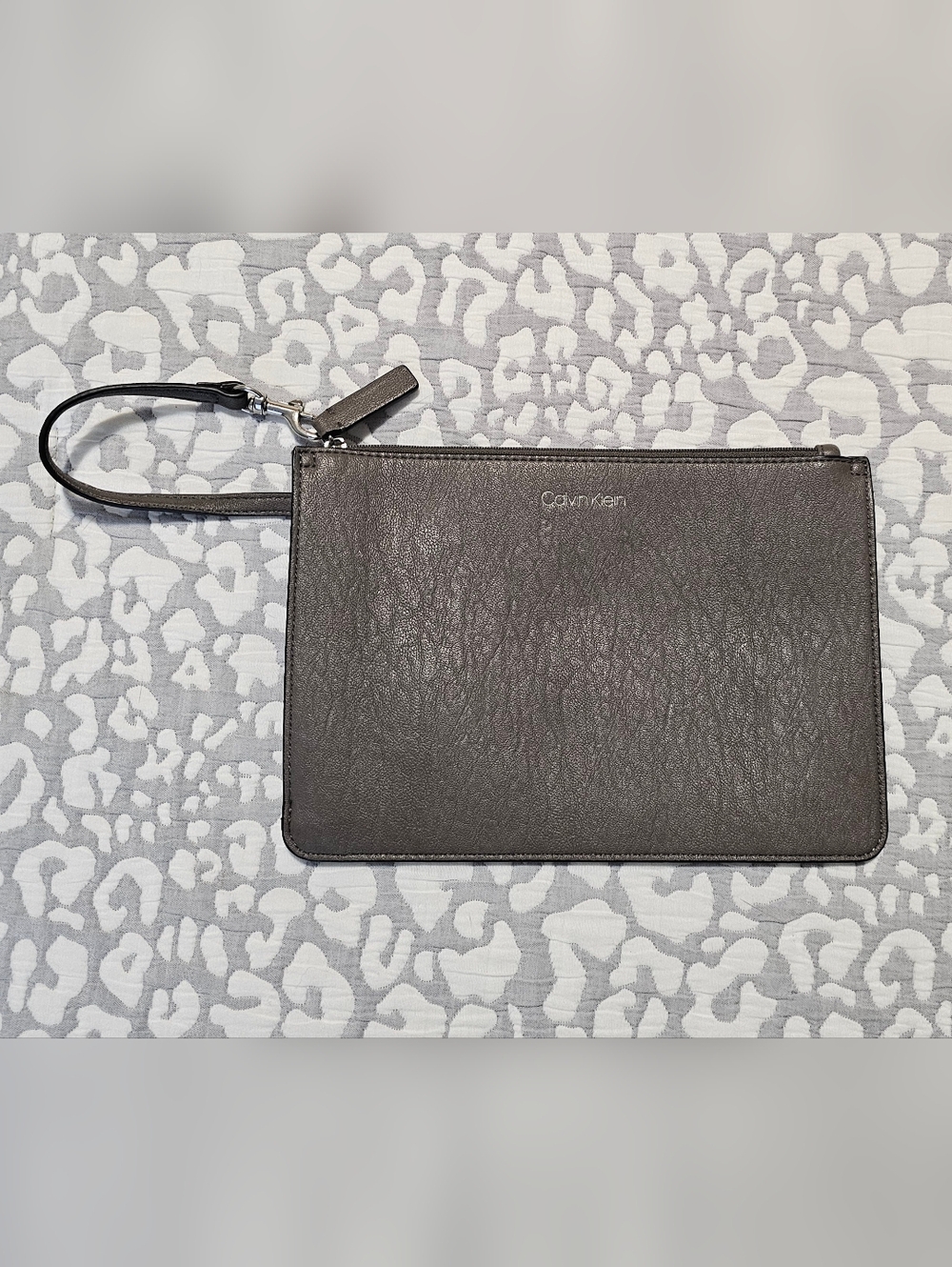 Calvin Klein Charcoal Leather Wristlet Pouch